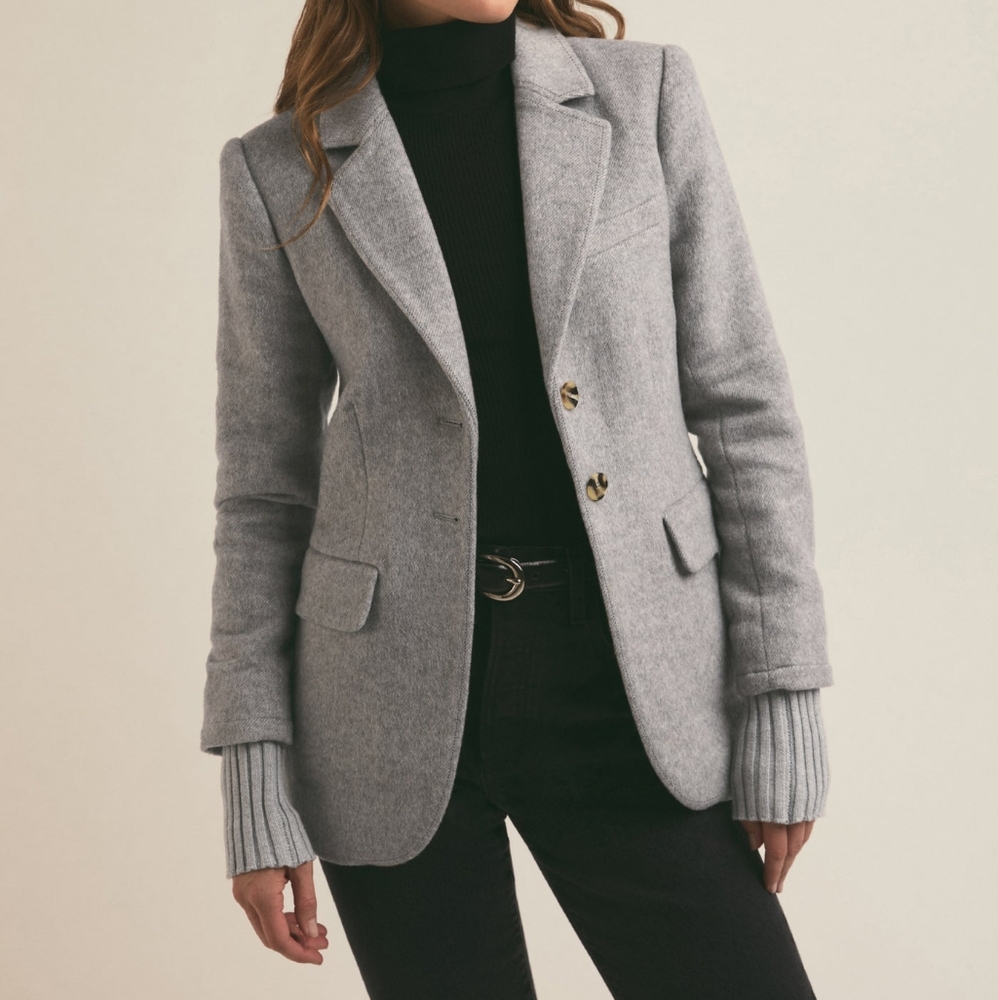 Favorite Daughter Light Gray Wool-Blend Bomber Blazer